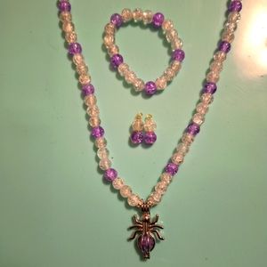 Purple spider #homemade beaded necklace with bracelet and earrings